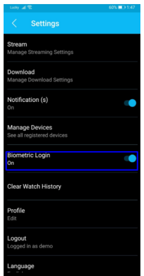 Turn ON/OFF the Biometric Authentication