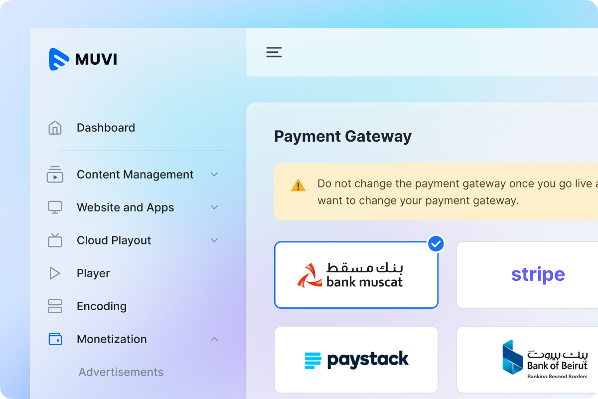 Start Accepting Payments Through Bank Muscat’s SmartPay_ Multiple payment gateways including SmartPay on Muvi One CMS