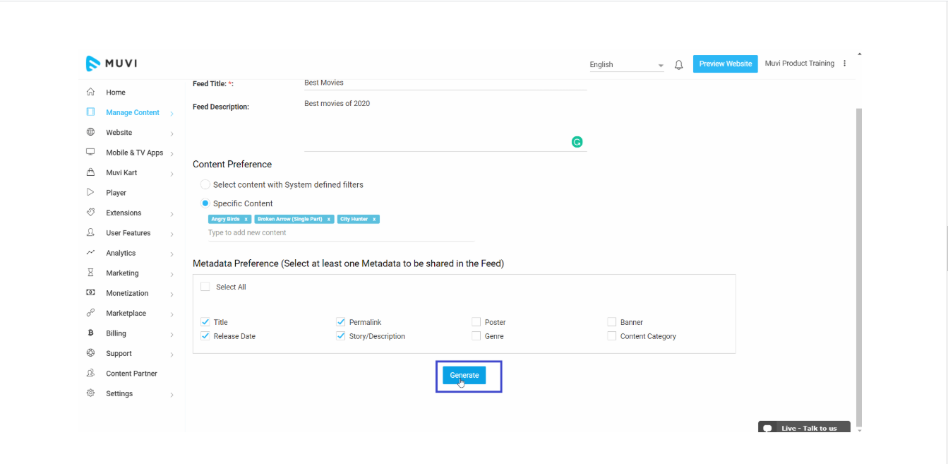 Generating MRSS Feed of Specific Content 