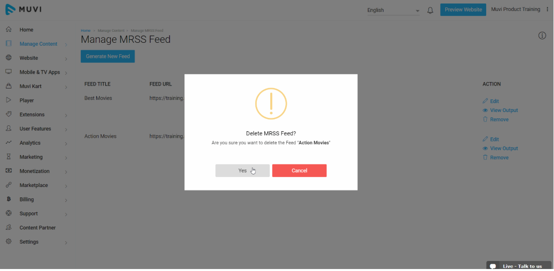 How to delete MRSS feed