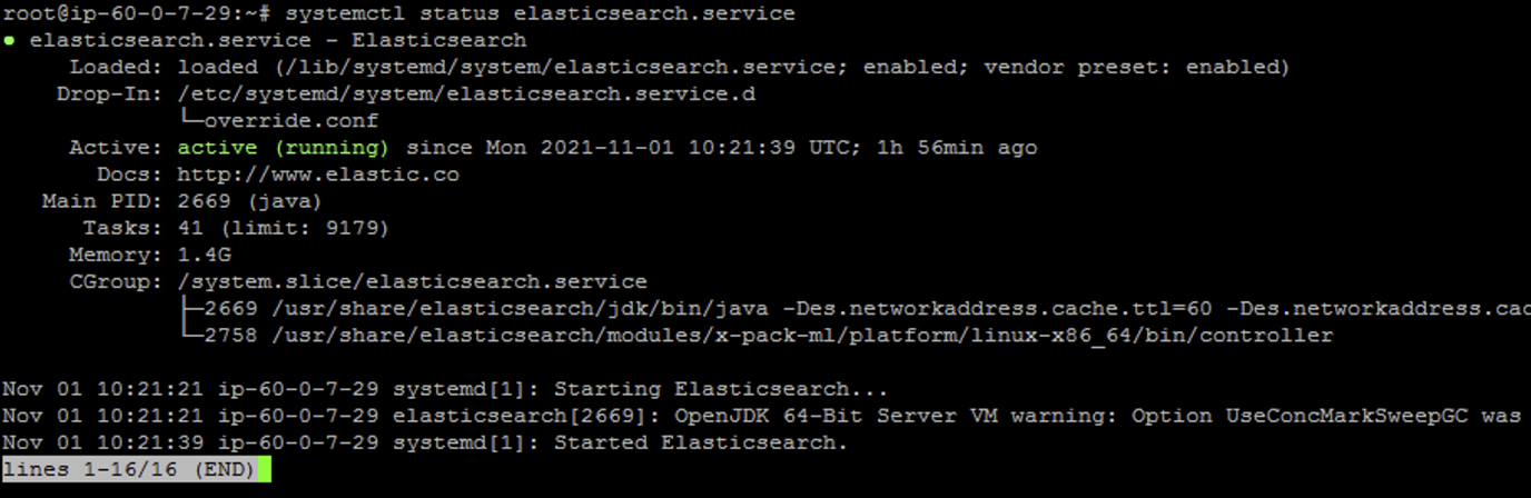 #systemctl status elasticsearch.service